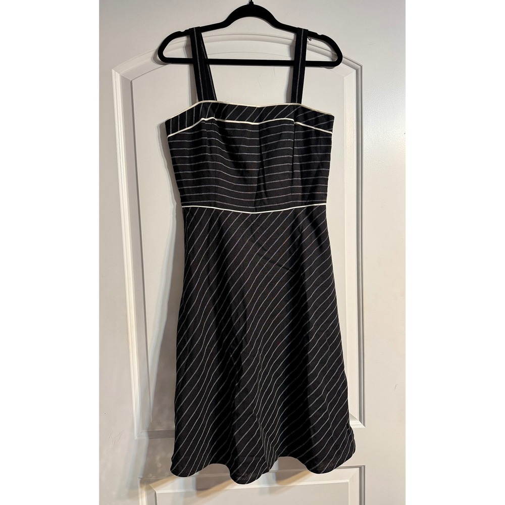 Ann Taylor LOFT Dress 8 Navy Blue Pinstripe Linen Fit & Flare